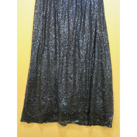 Women's Sequin V Neck Long Bridesmaid Dress Sz 1B Navy Sleeveless - Picture 10 of 13